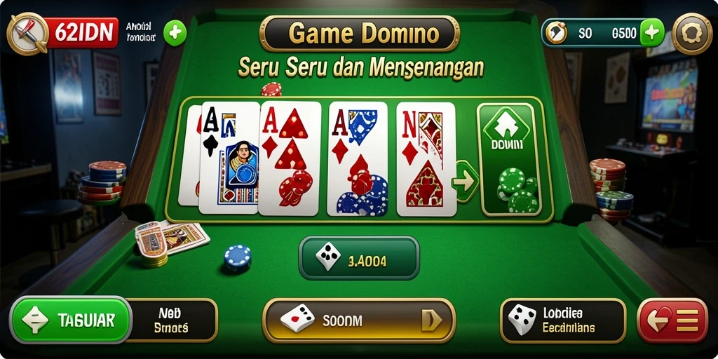 Tampilan gameplay seru dalam aplikasi 62IDN saat bermain Domino.