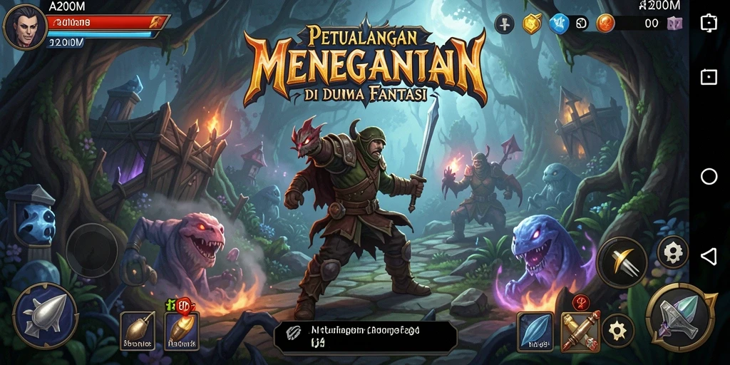 Screenshot gameplay A200M yang menunjukkan petualangan menegangkan.