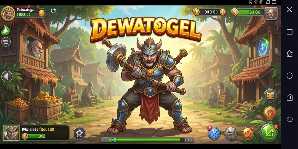 Tangkapan layar utama DEWATOGEL menampilkan aksi petualangan seru.