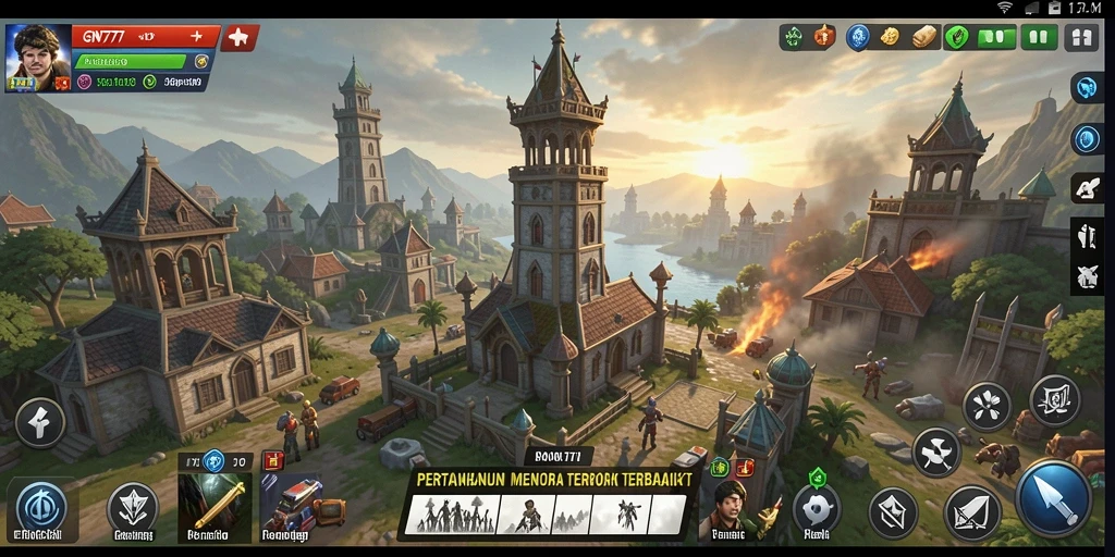 Screenshot gameplay GN777 menampilkan pertarungan menara yang seru dan strategis.