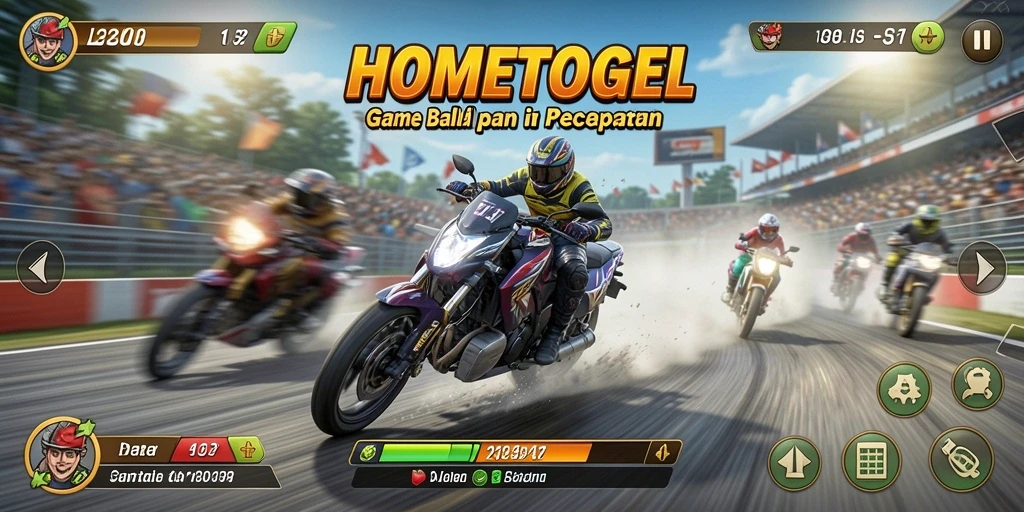 Screenshot HOMETOGEL menampilkan aksi balapan mendebarkan.