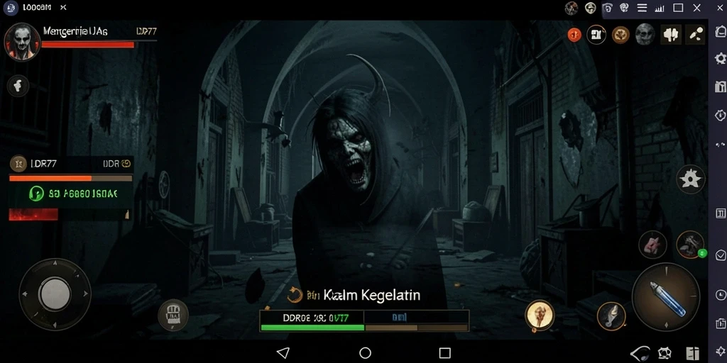 Tangkapan layar gameplay menakutkan dalam IDR77 yang menunjukkan suasana mencekam.