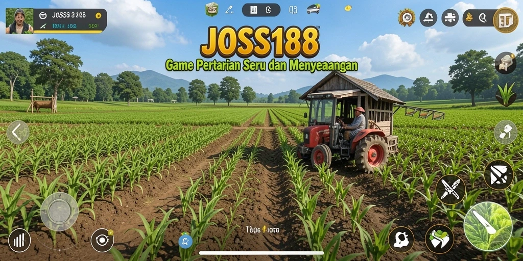 Tampilan kebun indah dalam permainan JOSS188 dengan berbagai jenis tanaman.