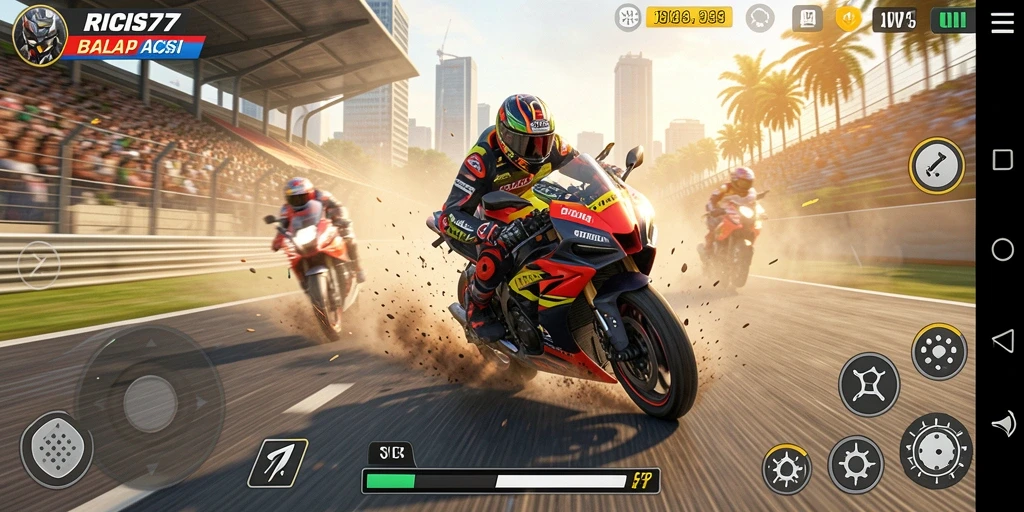 Tampilan gameplay seru dari balapan motor RICIS77.