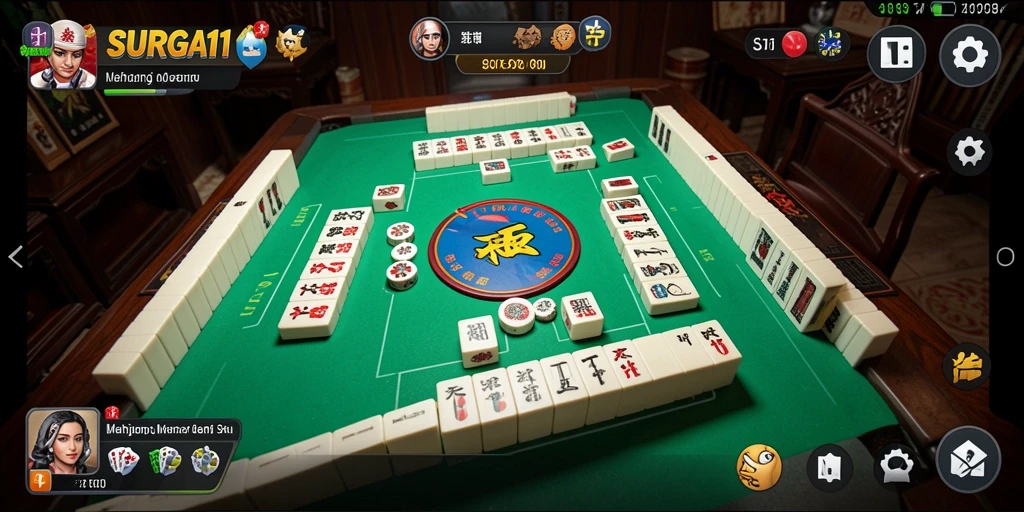 Tampilan seru gameplay Mahjong dalam SURGA11 dengan kartu yang menantang.
