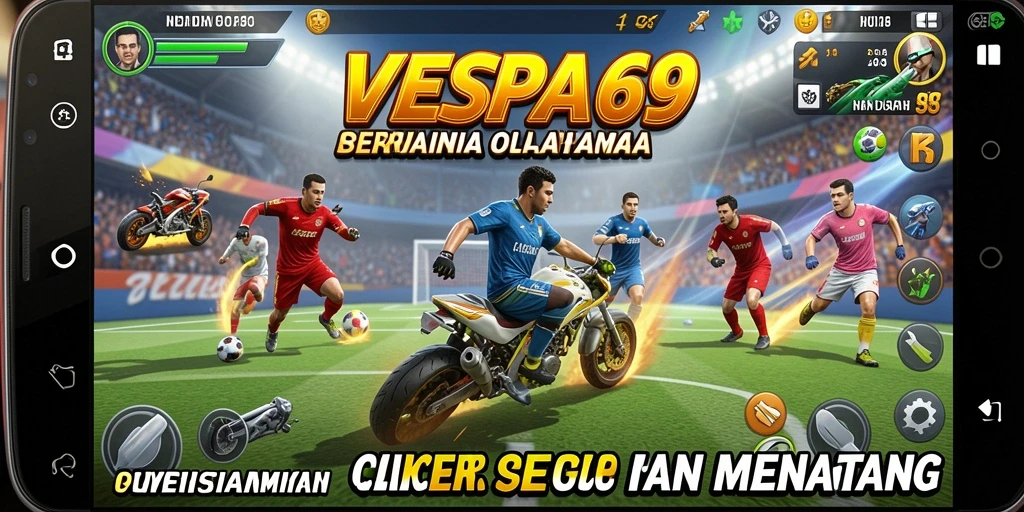 Tampilan gameplay VESPA69 yang penuh aksi olahraga.